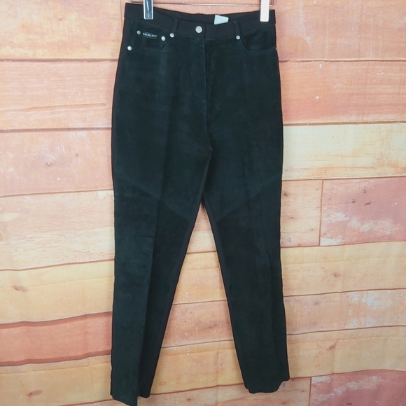 Vintage suede front high rise stretch black pants size Medium - Picture 4 of 9